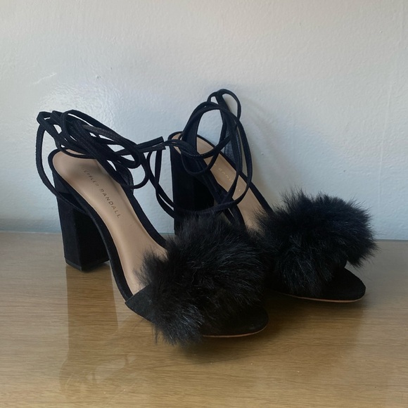Loeffler Randall Nicolette fur and suede lace up heeled sandals size 8 - Picture 2 of 6